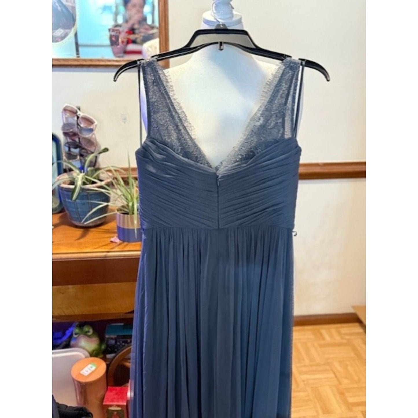 Hitherto Dusty Blue Chiffon Lace Bridesmaid Dress Maxi Size 6