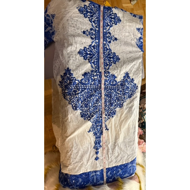 Sana Safinaz Blue & White Embroidered Cotton Kurta Tunic Dress Size Small NWT
