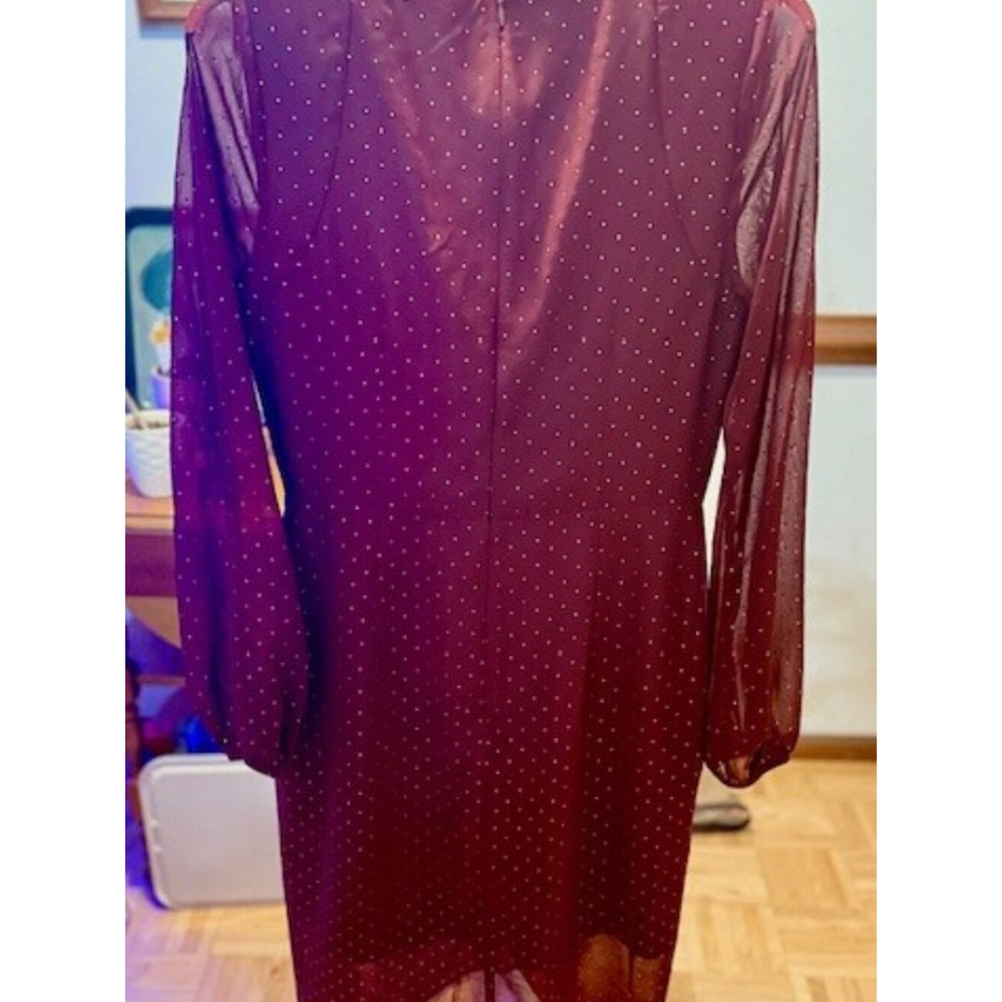 Cooper St Burgundy Sheer Polka Dot Dress Long Sleeve Wrap Style Size 8