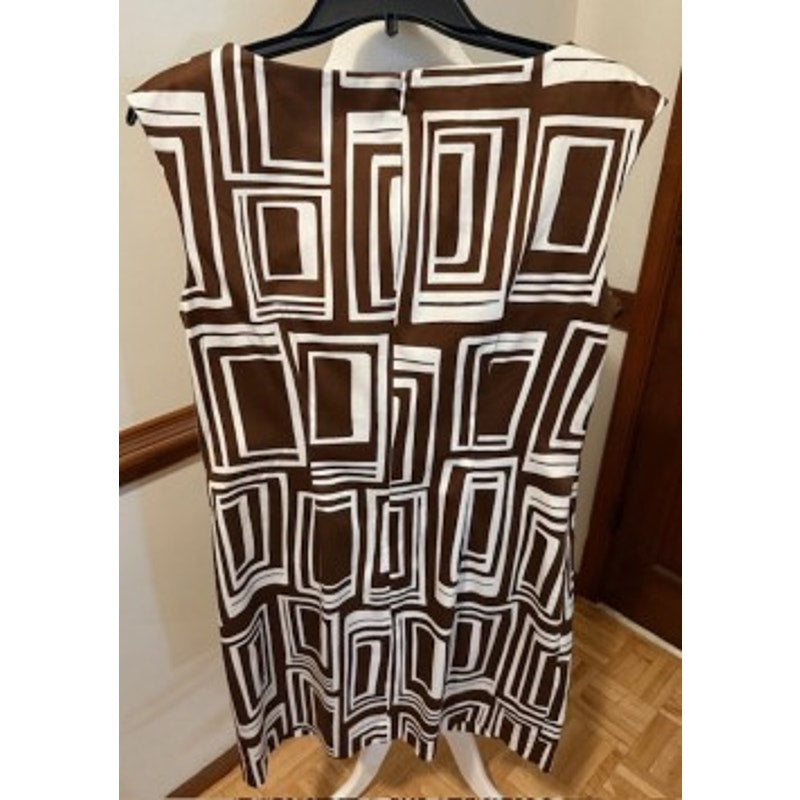 Talbots Brown Geometric Shift Dress Size 10 Retro Mod Print
