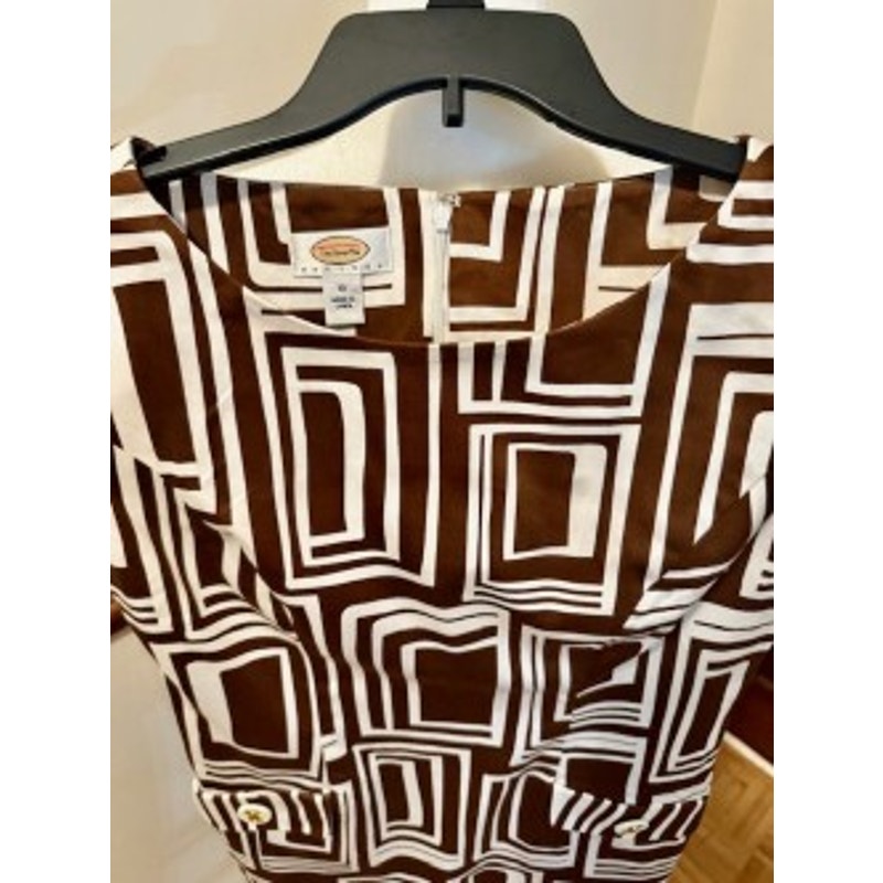 Talbots Brown Geometric Shift Dress Size 10 Retro Mod Print