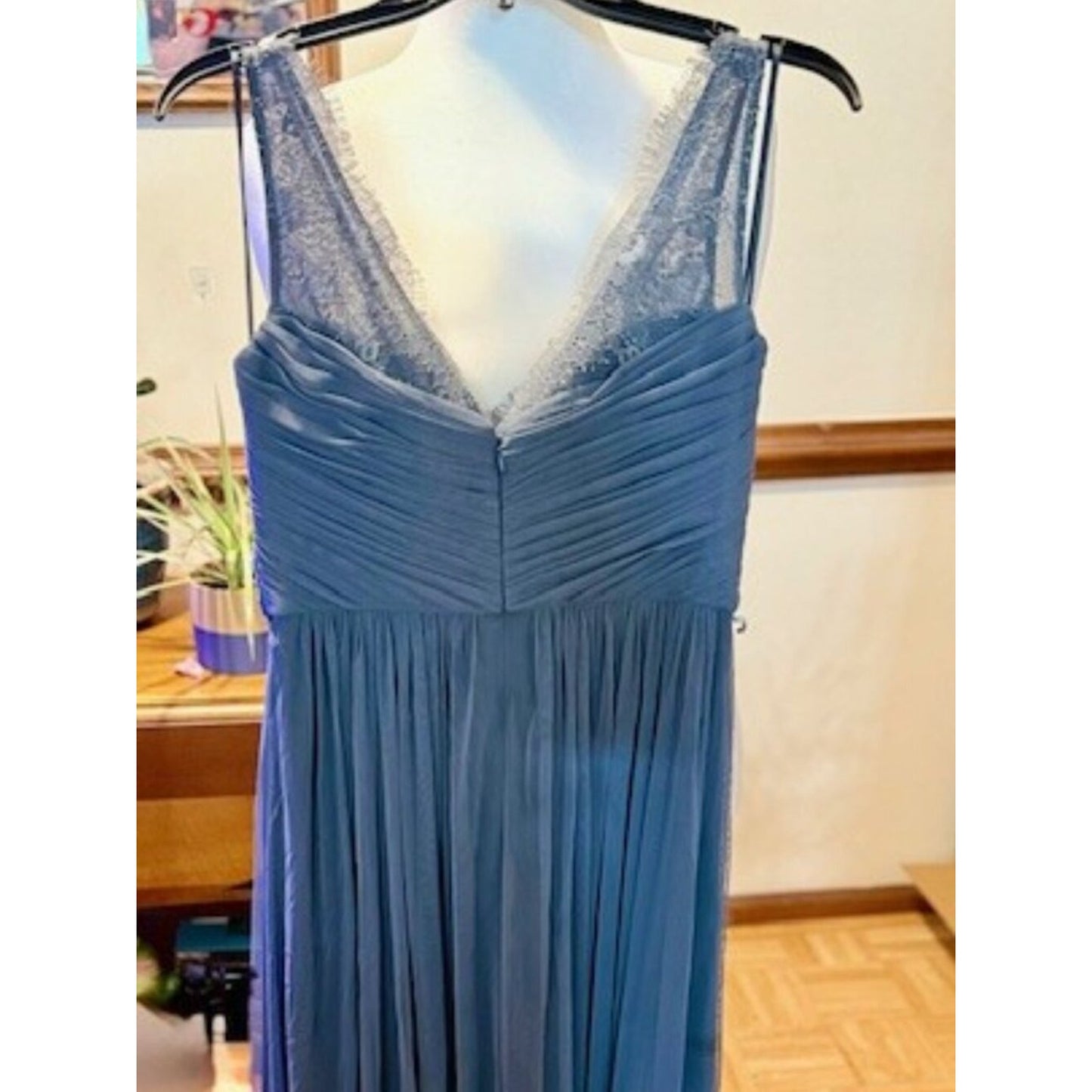 Hitherto Dusty Blue Chiffon Lace Bridesmaid Dress Maxi Size 6