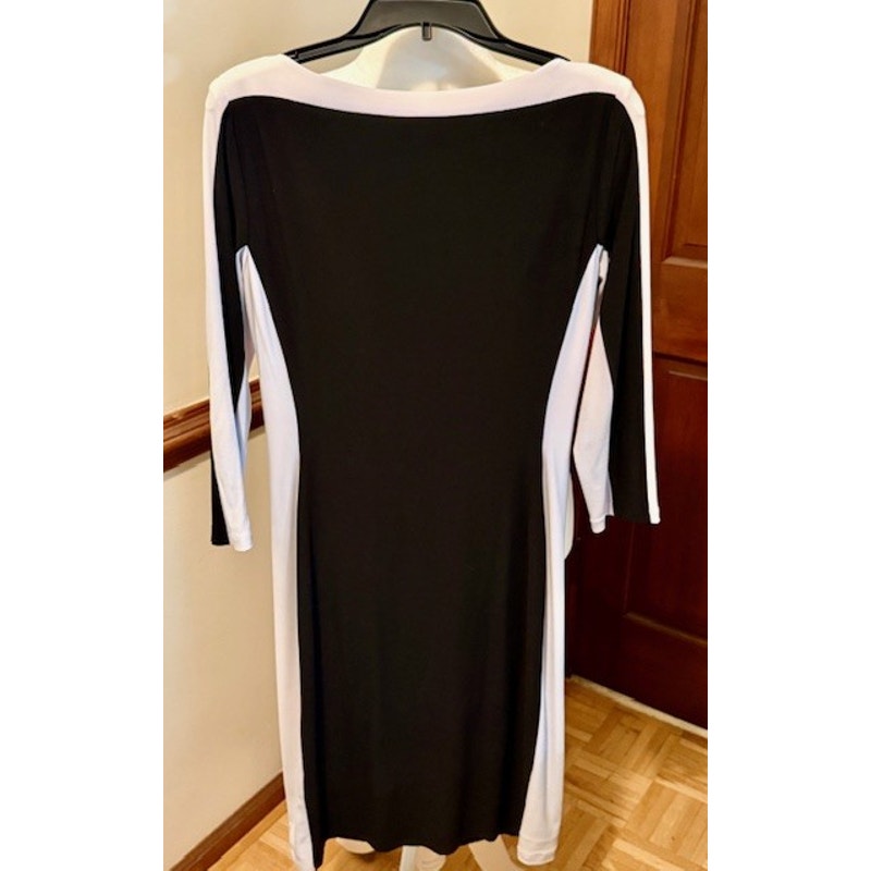 Lauren Ralph Lauren Black White Colorblock Sheath Dress Size 8 Ruched Career Chic