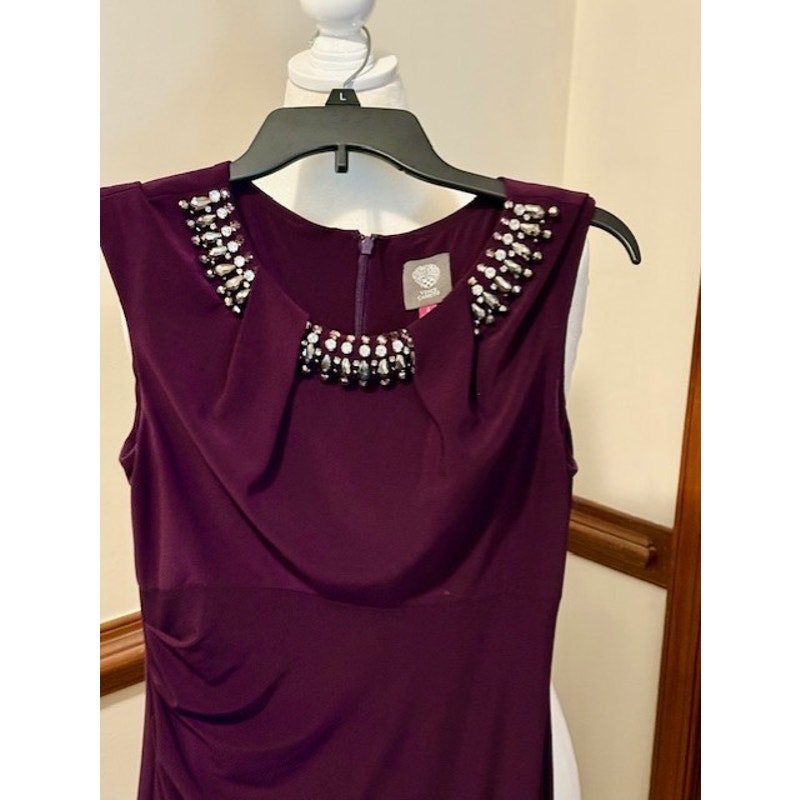 Vince Camuto Plum Embellished Neck Dress Sleeveless Cocktail Party Dress Elegant