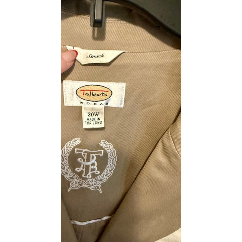 Talbots Woman Stretch Blazer – Size 20W – Khaki with White Trim