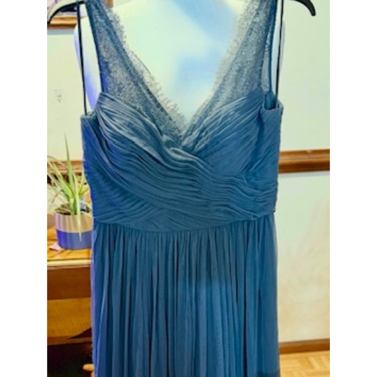 Hitherto Dusty Blue Chiffon Lace Bridesmaid Dress Maxi Size 6