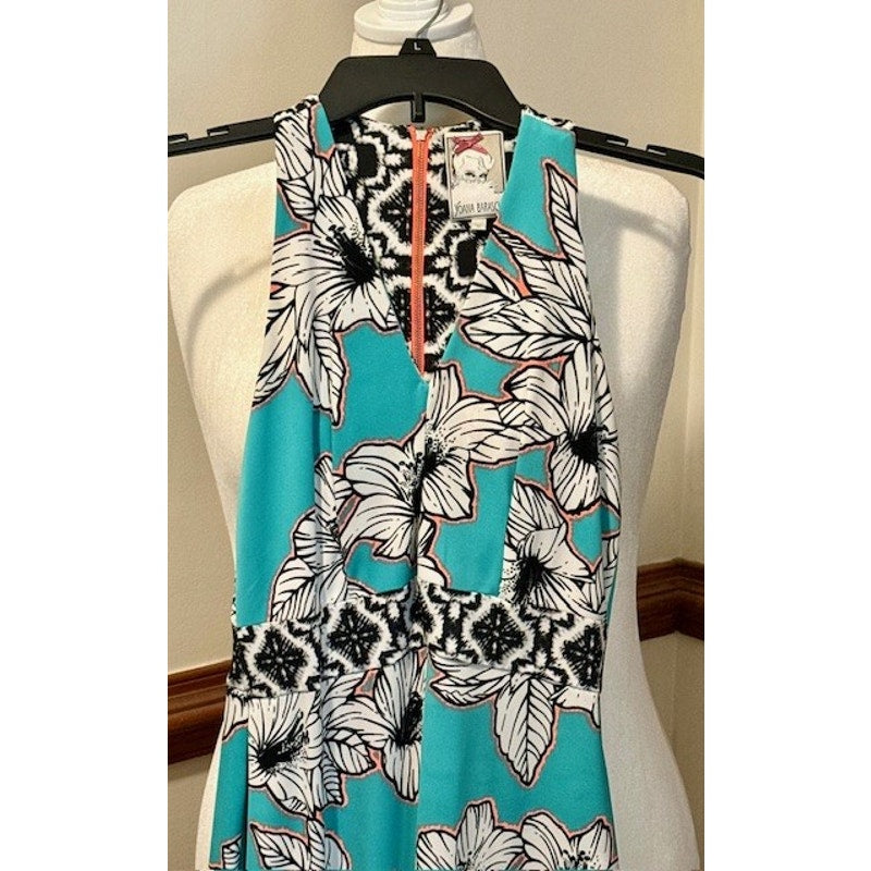Yoana Baraschi Tropical Maxi Dress Size 6 Sleeveless Floral Teal Resort Summer