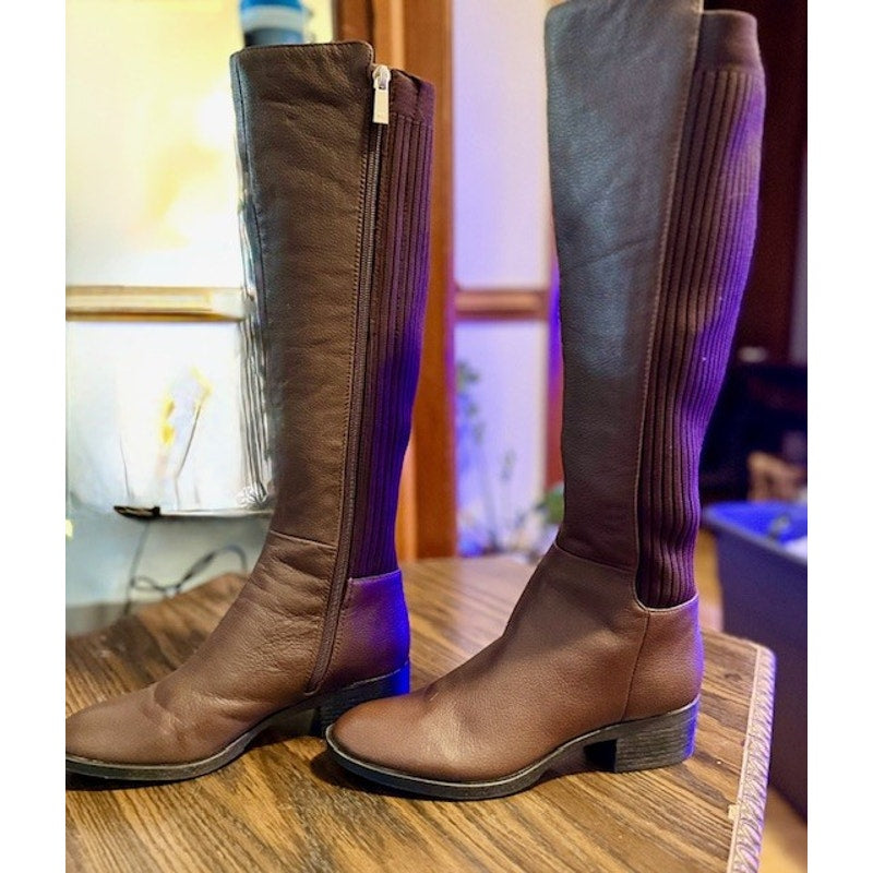 Kenneth Cole NY Levon Brown Leather Knee High Riding Boots Size 6