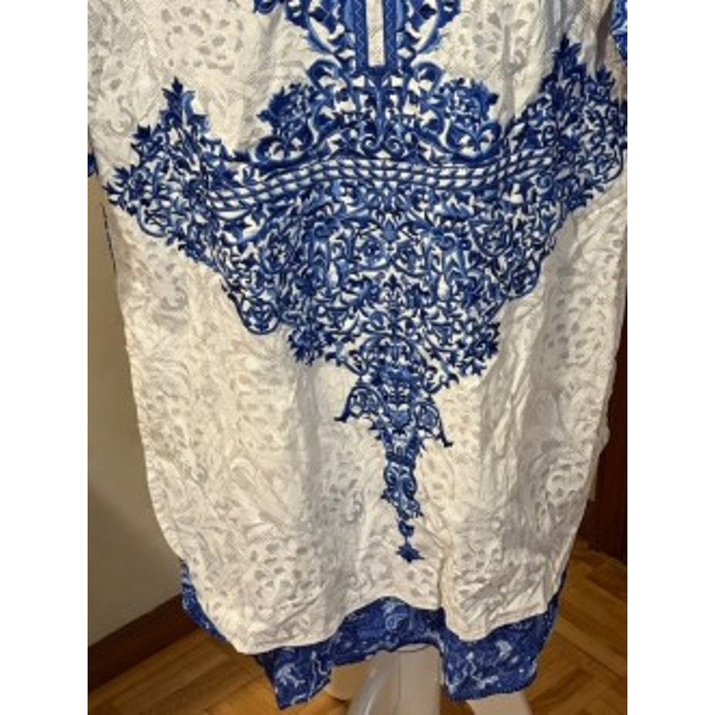 Sana Safinaz Blue & White Embroidered Cotton Kurta Tunic Dress Size Small NWT
