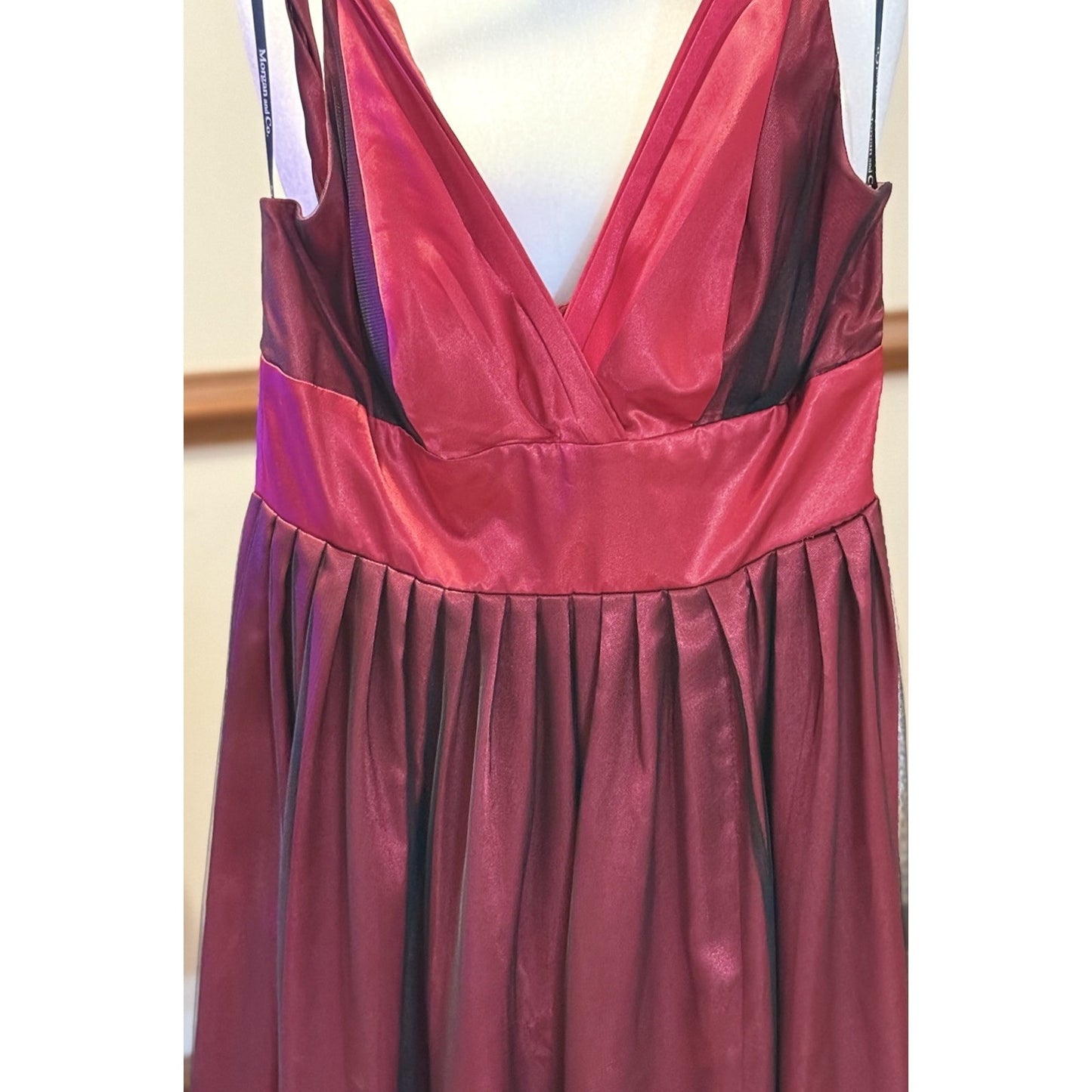 Morgan & Co Red Satin Lace Hem Dress Juniors 13/14 Pleated Cocktail Party