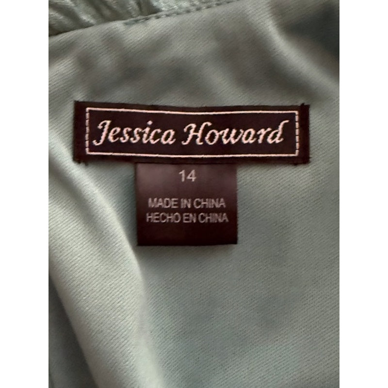Jessica Howard Aqua Shimmer Cocktail Dress Size 14 Rhinestone Accent