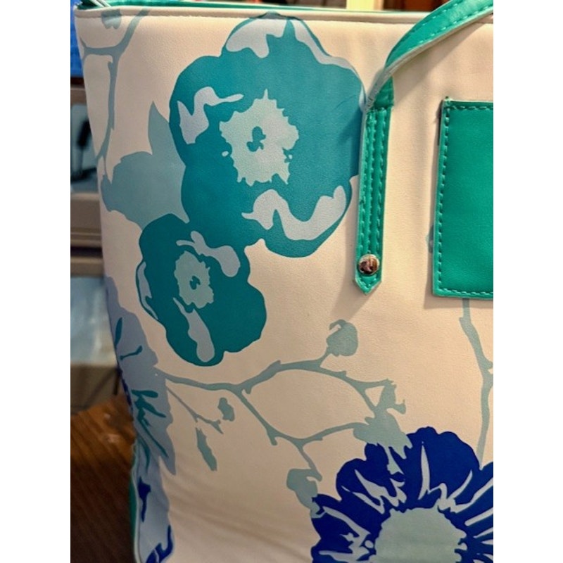 Kate Landry Floral Tote Bag Blue Green White Summer Beach Shoulder Bag