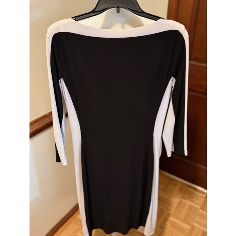 Lauren Ralph Lauren Black White Colorblock Sheath Dress Size 8 Ruched Career Chic