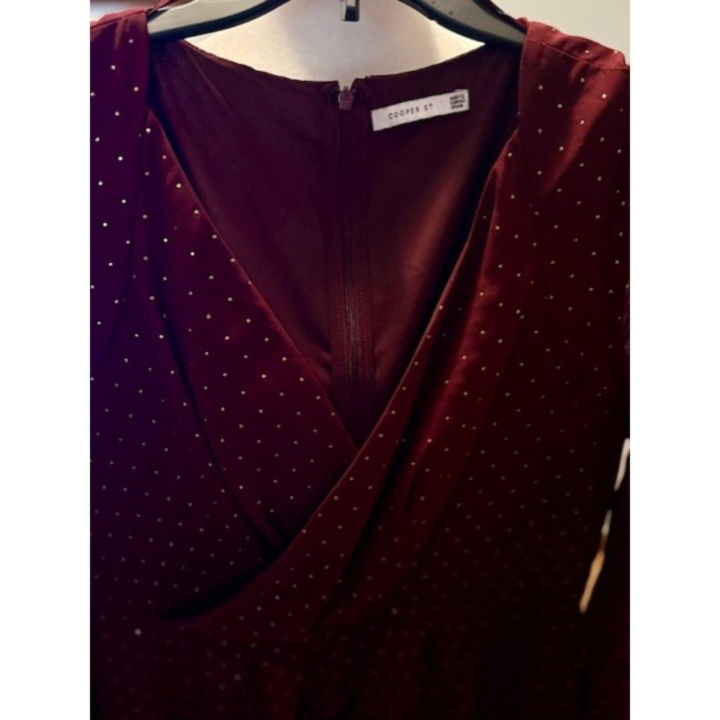 Cooper St Burgundy Sheer Polka Dot Dress Long Sleeve Wrap Style Size 8