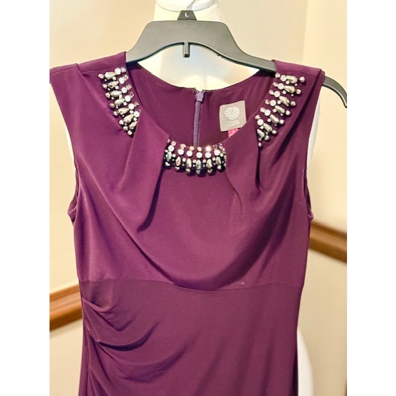 Vince Camuto Plum Embellished Neck Dress Sleeveless Cocktail Party Dress Elegant