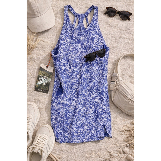 AKHG Alaskan Hardgear Trail Tech Flow Dress Blue Print Size 6 NWT