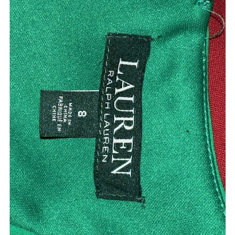 Lauren Ralph Lauren Green Wrap Dress Size 8 Sleeveless Ruffle Hem Elegant Work Dinner