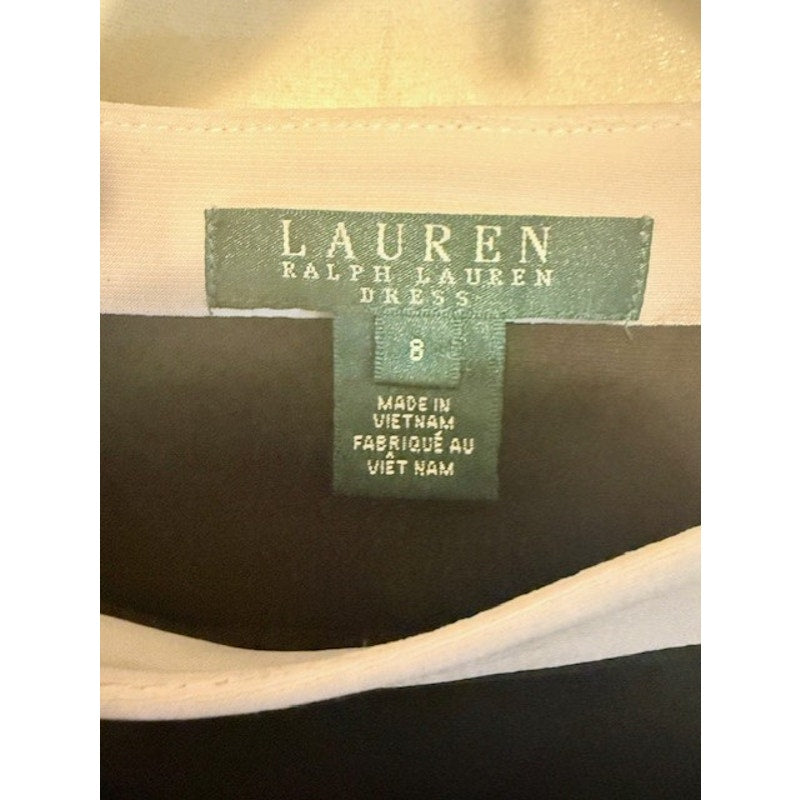 Lauren Ralph Lauren Black White Colorblock Sheath Dress Size 8 Ruched Career Chic
