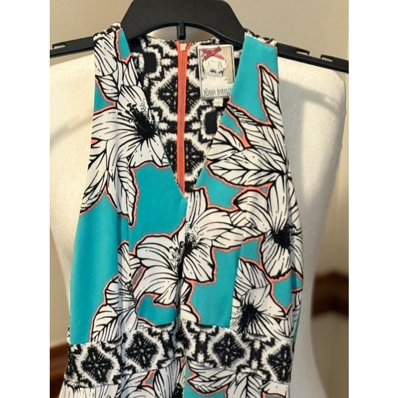 Yoana Baraschi Tropical Maxi Dress Size 6 Sleeveless Floral Teal Resort Summer