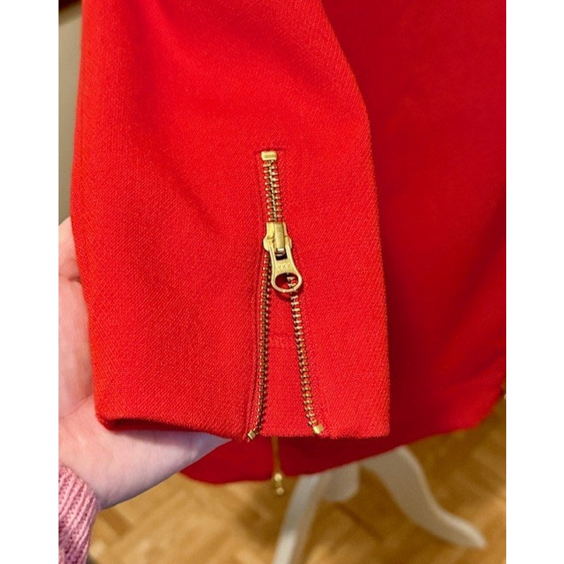 J.Crew Red Sheath Dress Gold Zipper Detail 3/4 Sleeve Size 0