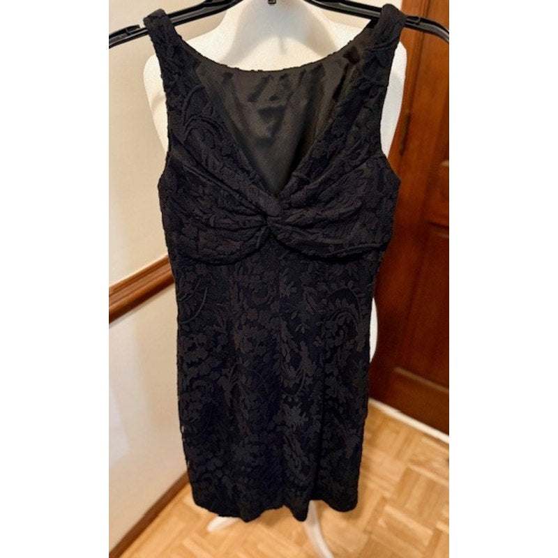 Aidan Mattox Black Jacquard Cocktail Dress Size 6 Sleeveless Little Black Dress Elegant