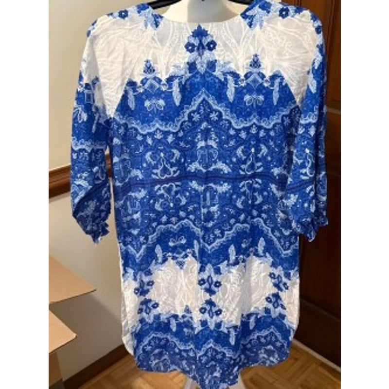 Sana Safinaz Blue & White Embroidered Cotton Kurta Tunic Dress Size Small NWT