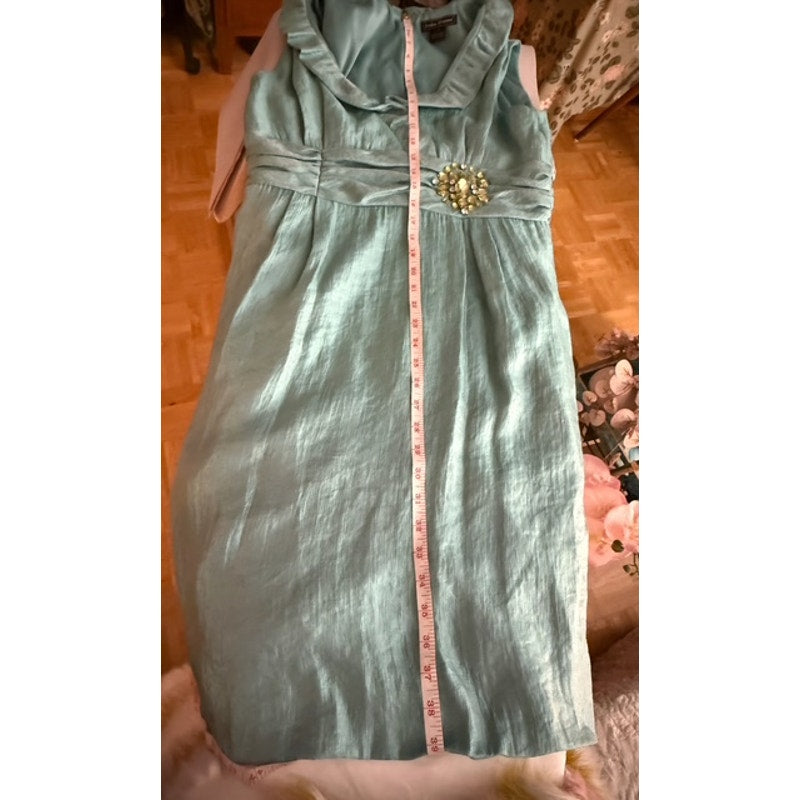 Jessica Howard Aqua Shimmer Cocktail Dress Size 14 Rhinestone Accent