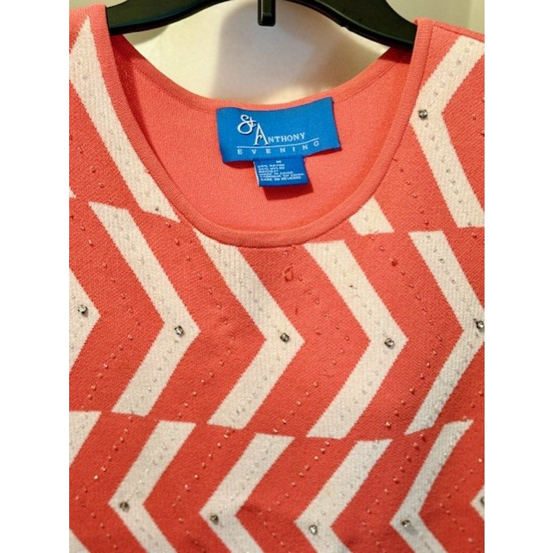 St Anthony Evening Coral Chevron Rhinestone Tank Top Sleeveless Knit