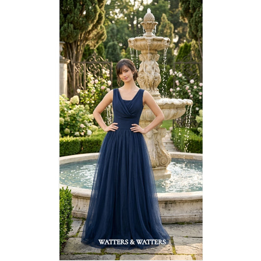 Vintage Watters & Watters Navy Tulle Formal Dress Gown Size 4
