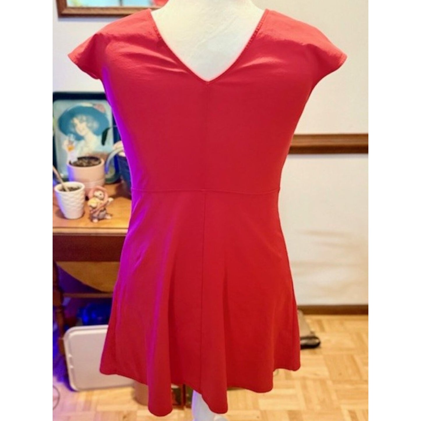 Armani Exchange Red Fit & Flare Dress V-Neck Cap Sleeve Mini XL