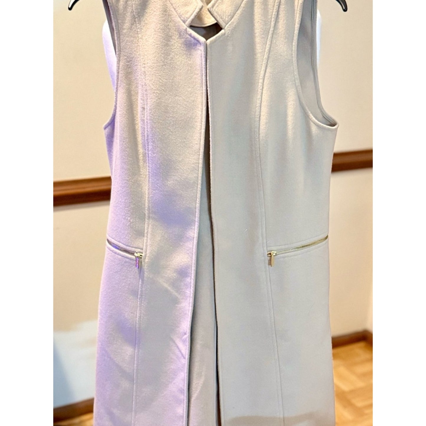 Calvin Klein Beige Longline Vest Sleeveless Coat Zip Pocket Size 10