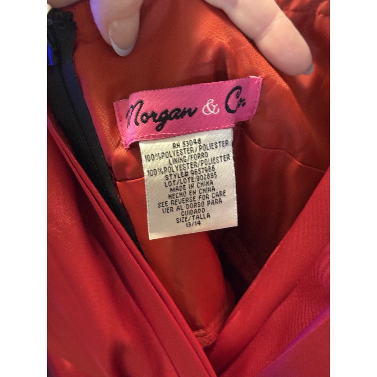 Morgan & Co Red Satin Lace Hem Dress Juniors 13/14 Pleated Cocktail Party
