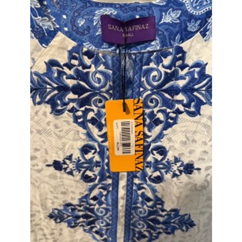 Sana Safinaz Blue & White Embroidered Cotton Kurta Tunic Dress Size Small NWT