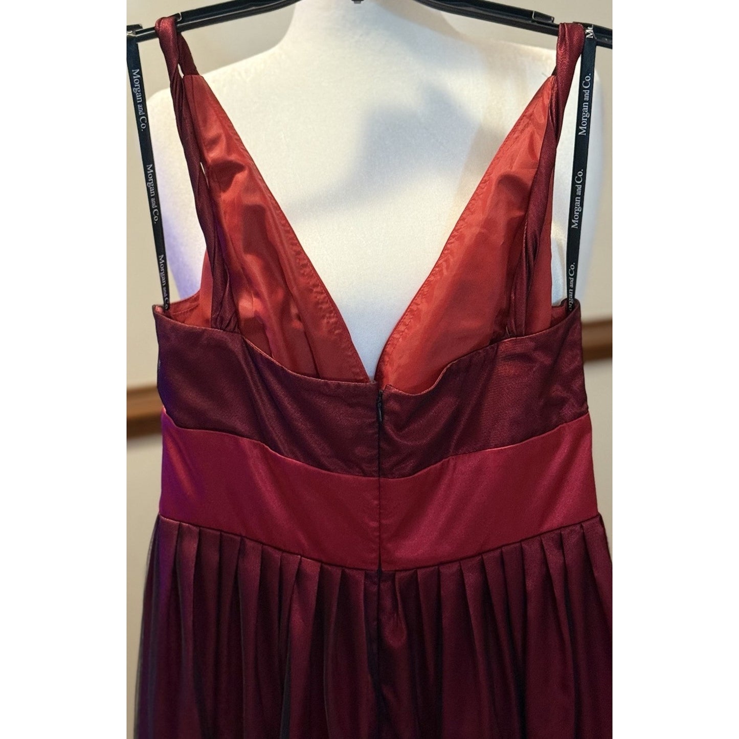 Morgan & Co Red Satin Lace Hem Dress Juniors 13/14 Pleated Cocktail Party