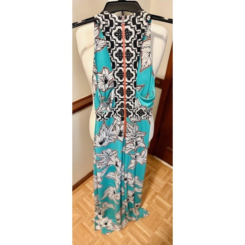 Yoana Baraschi Tropical Maxi Dress Size 6 Sleeveless Floral Teal Resort Summer