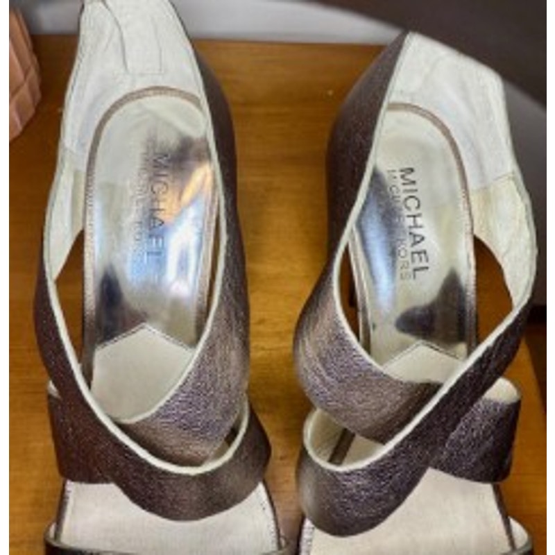 Michael Kors Metallic Pewter Platform Strappy Heels | Back Zip Sandals | Size 7