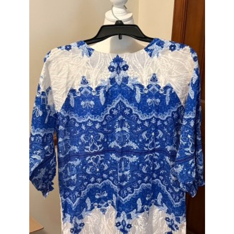 Sana Safinaz Blue & White Embroidered Cotton Kurta Tunic Dress Size Small NWT