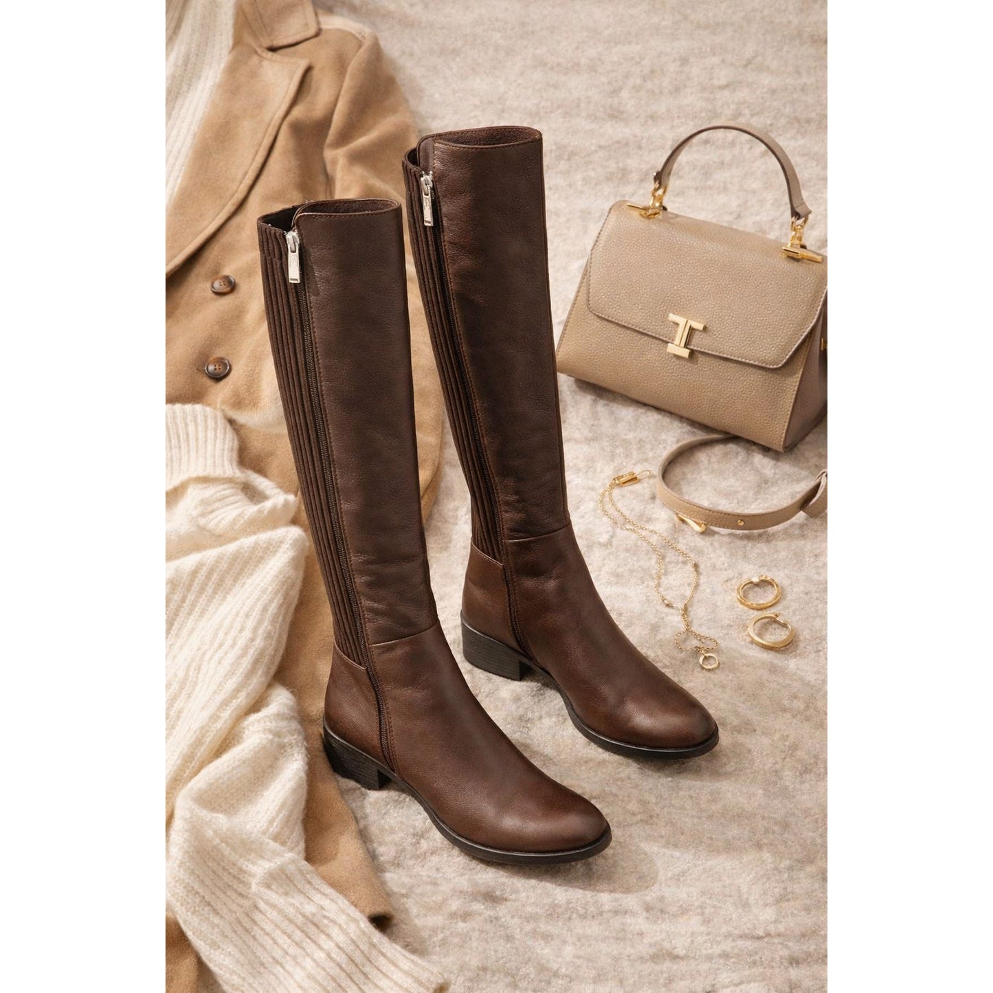 Kenneth Cole NY Levon Brown Leather Knee High Riding Boots Size 6