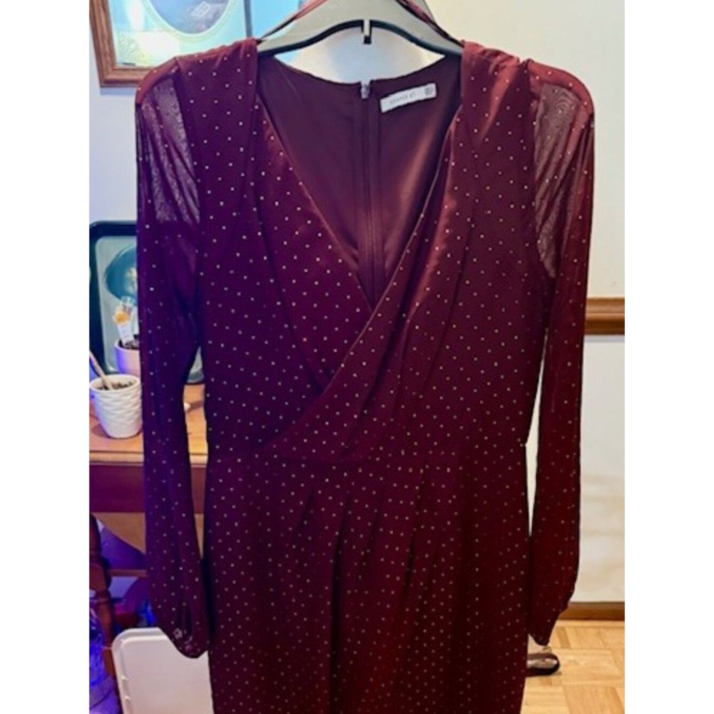 Cooper St Burgundy Sheer Polka Dot Dress Long Sleeve Wrap Style Size 8