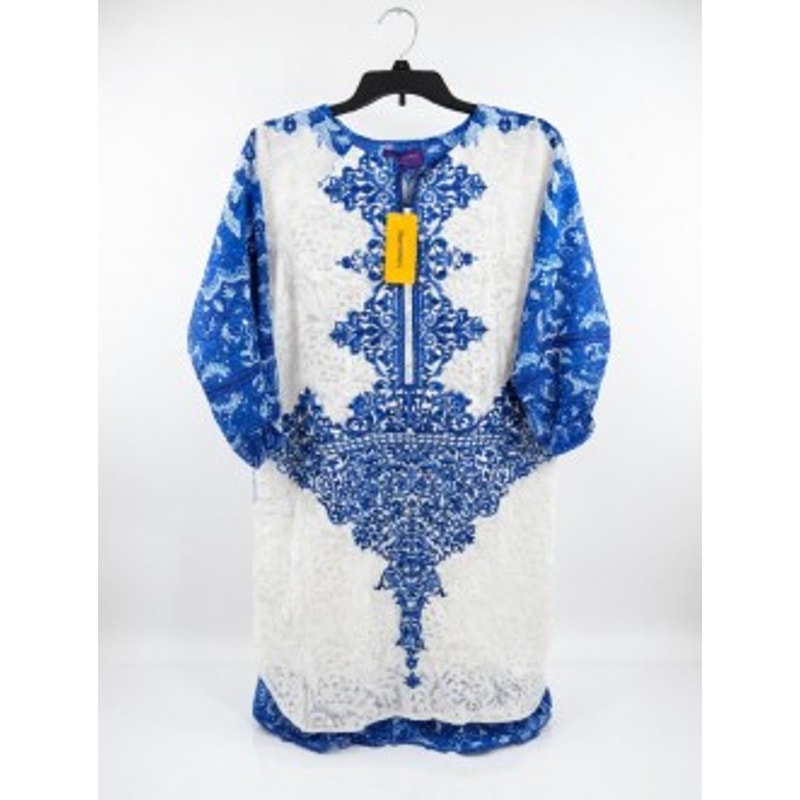 Sana Safinaz Blue & White Embroidered Cotton Kurta Tunic Dress Size Small NWT