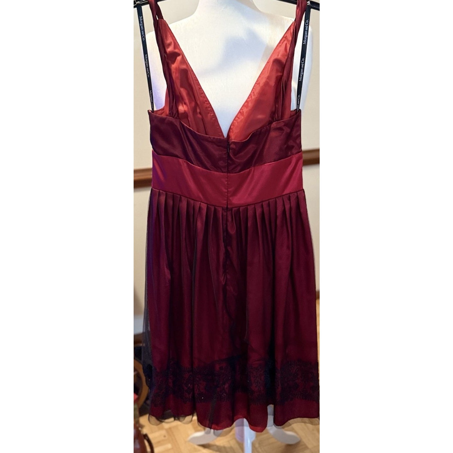 Morgan & Co Red Satin Lace Hem Dress Juniors 13/14 Pleated Cocktail Party