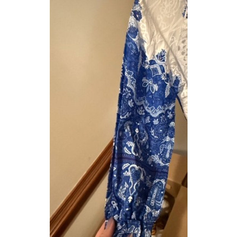 Sana Safinaz Blue & White Embroidered Cotton Kurta Tunic Dress Size Small NWT
