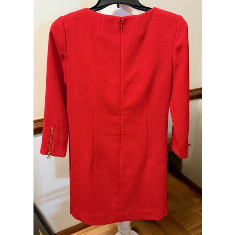 J.Crew Red Sheath Dress Gold Zipper Detail 3/4 Sleeve Size 0