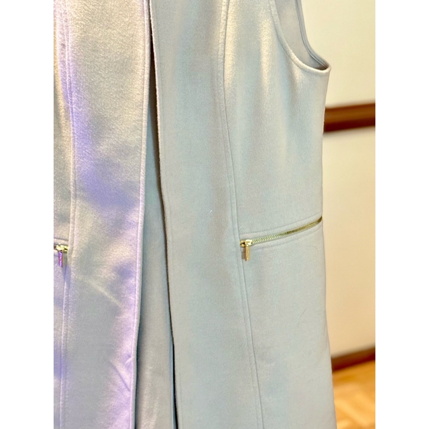 Calvin Klein Beige Longline Vest Sleeveless Coat Zip Pocket Size 10
