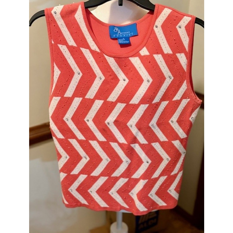 St Anthony Evening Coral Chevron Rhinestone Tank Top Sleeveless Knit