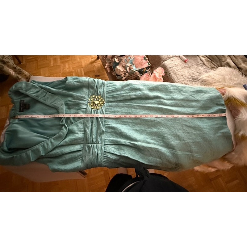 Jessica Howard Aqua Shimmer Cocktail Dress Size 14 Rhinestone Accent