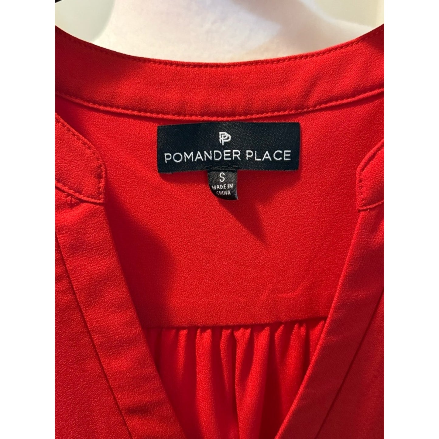 Pomander Place Red Tiered Babydoll Dress Small Smocked Sleeve Boho Mini