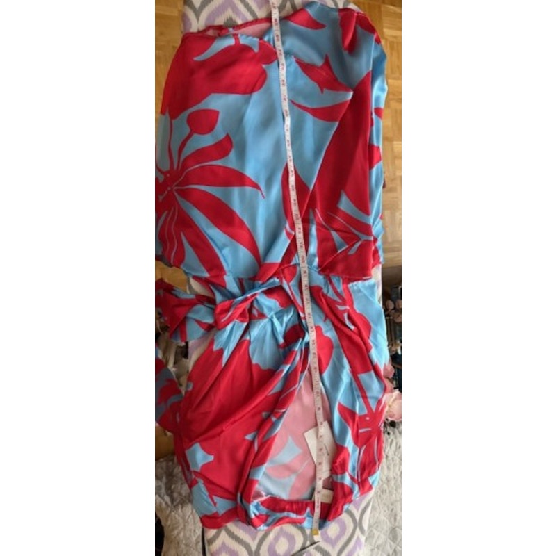 NWT Suki So Satin Floral Wrap Dress Pink Blue Statement Sleeve Dress