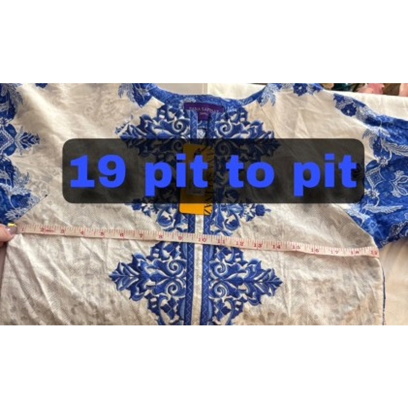 Sana Safinaz Blue & White Embroidered Cotton Kurta Tunic Dress Size Small NWT