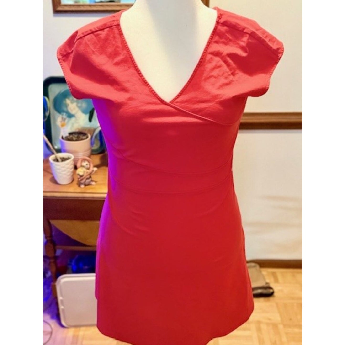 Armani Exchange Red Fit & Flare Dress V-Neck Cap Sleeve Mini XL